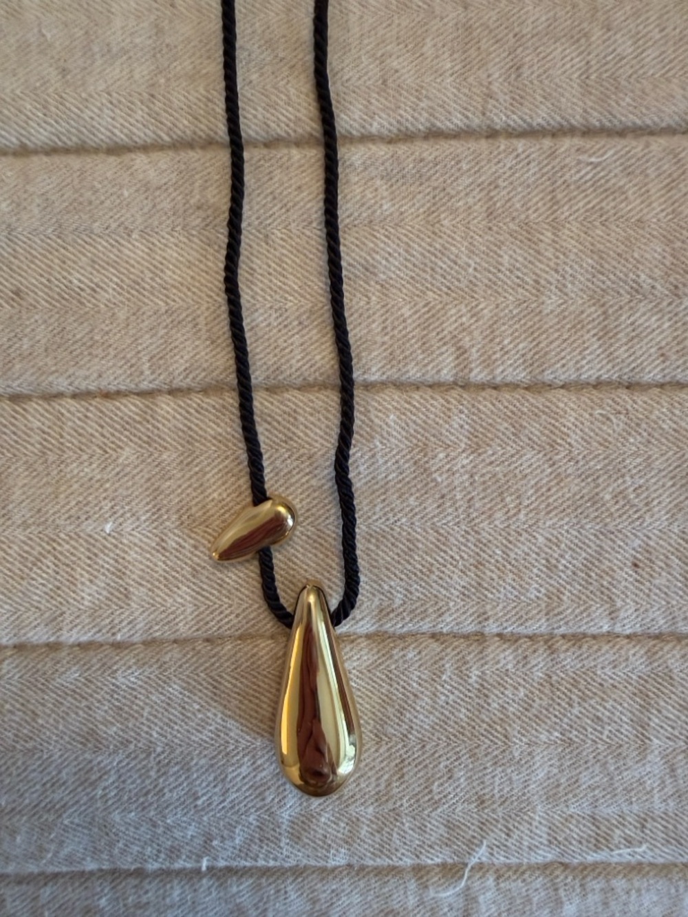 Madewell Gold Teardrop Pendant Necklace on Black Cord - Women's Jewelry